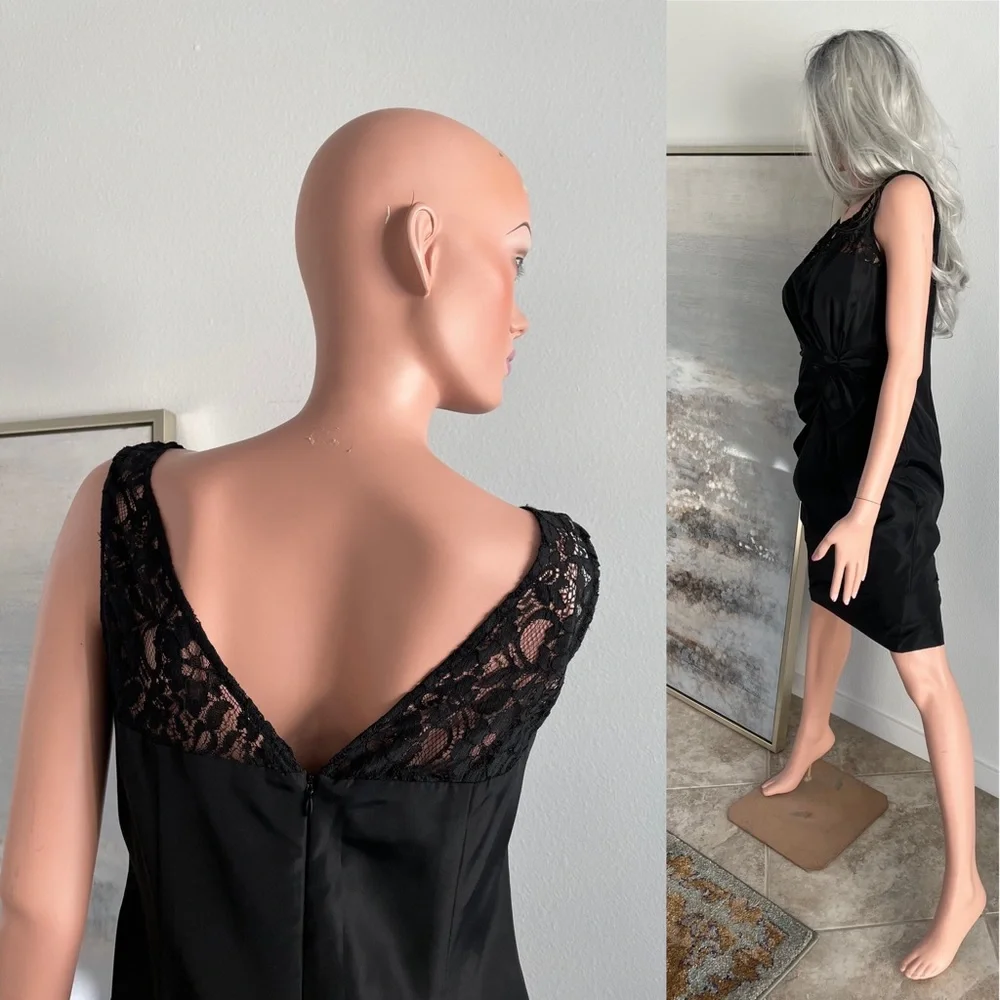 ANNE KLEIN Chic LACE Trimmed BOW Front DRESS Sz 10 - Picture 4 of 15